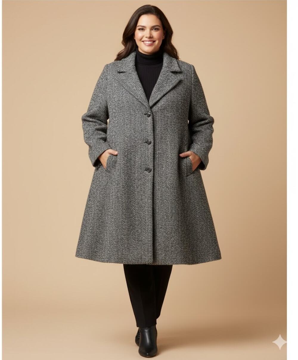 Black white Prelude Size 20 Herringbone line Swing pockets Winter Jacket Coat